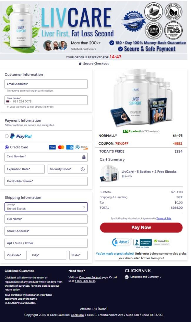 Livcare Official Website Secure Order Page